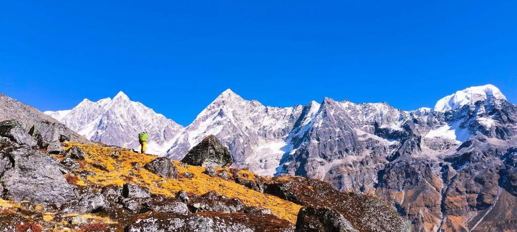 Photo of some unclimbed peaks in the Jugal Himal Range on a clear day